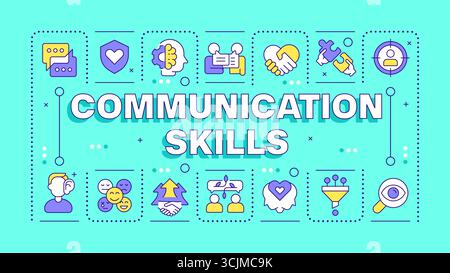 Communication skills turquoise word concept Stock Vector