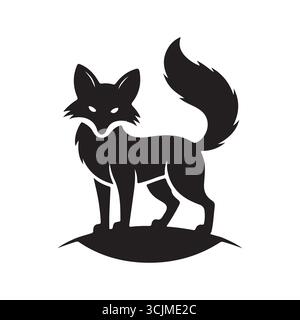 Stylized black fox silhouette with glowing eyes on a white background Stock Vector