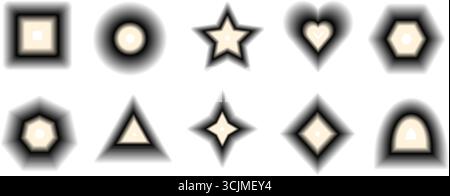 Blur brutalist geometric shapes set.Black and beige gradient textured y2k elements. Blink, rectangle and circle with star trendy blurry icons. Vector Stock Vector