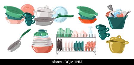 Set Of Vector Kitchen Utensils Or Crockery  Stock Vector