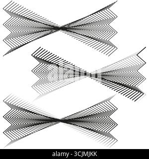 Abstract bow ties. Dynamic line elements. Monochrome vector illustration. Geometric shapes collection. EPS 10. Stock Vector