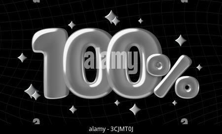 100 3d silver number with percentage sign on black background with sparkles design Stock Vector