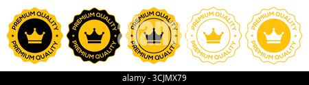 Premium quality seal or label flat icon. Premium Quality Vector Badge solid and outlined Set with Crown Icon in Gold and Black Stock Vector