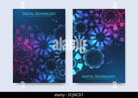 Abstract digital technology cover template design for a report and brochure, flyer, leaflets, poster, header, banner, website, presentation. Vector Stock Vector