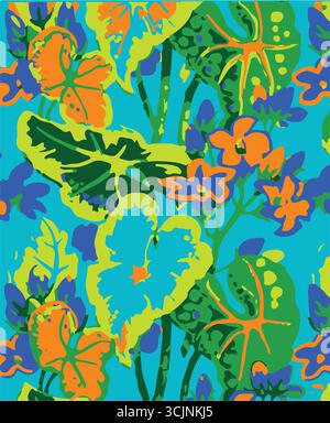 Abstract creative seamless pattern with tropical plants and artistic background,ethnic,leaves,leaf,seamless pattern Stock Vector