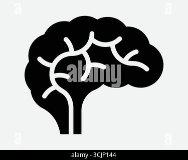 Brain Icon Head Mind Memory Medical Human Organ Mindfulness Mental Health Phycology Smart Knowledge with Nerve Endings Black Graphic Sign Symbol Stock Vector