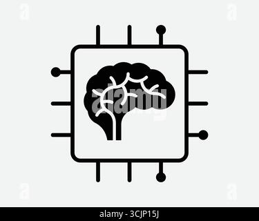 Computer Brain Icon Artificial Intelligence Digital Mind Network Circuit Electronic Microchip Robot Head Tech Information Technology IT Processor Sign Stock Vector