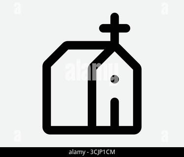 Church Building Line Icon. Outline Graphic Symbol of a Christianity religion structure with cross. A religious spiritual place for Christian community Stock Vector