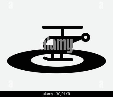 Helicopter land on helipad at airport icon. Chopper on circle after landing on airfield. Emergency military transport aircraft flying air travel plane Stock Vector