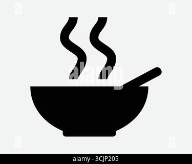 Hot Bowl Food Icon Rice Noodles Soup Meal Eating Cook Cooking Kitchen Steam Smoke Dinner Lunch Tasty Asian Culinary Hawker Taste Spoon Warm Sign Symbo Stock Vector