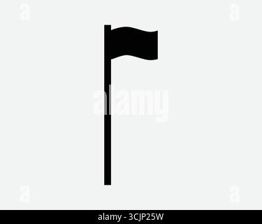 Flag Waving on Pole Icon Black graphic symbol of a banner flying. Event marker point for sport of country insignia. Silhouette image of pennant shape Stock Vector