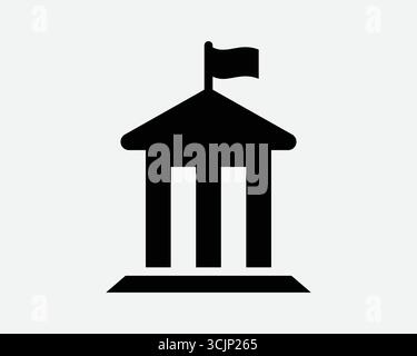 Government Building with Flag Icon Courthouse Court Library Bank Public Institution College University Education Structure Roman Pillar Landmark Sign Stock Vector