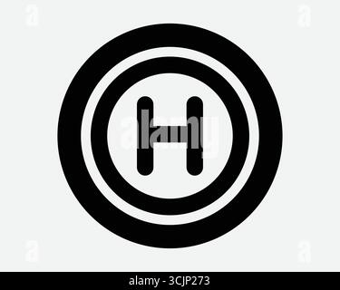Helipad Symbol for helicopter to land on airfield or airport building after aviation flight or flying by air travel. H sign icons on top of hospital Stock Vector