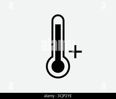 Increase Temperature Icon Thermometer with Plus sign symbol up rise heat. Measurement tool to measure global warming or high and increasing hot fever Stock Vector