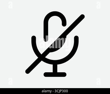 Microphone Mute Outline Icon line across mic to cancel volume or shut off voice and sound. Graphic sign symbol no music recording or podcast record Stock Vector