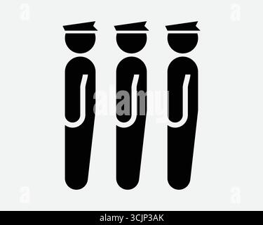 Security Personnel Standing Formation Icon Policeman Policemen Police March Stand in a Line Marching Discipline Queue Lining War Secure Combat Symbol Stock Vector