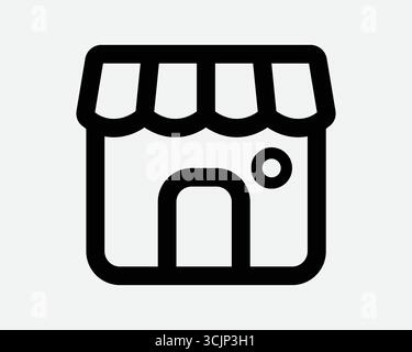 Small Shop Icon Retail Store Storefront Shophouse Business Cafe Front Line Shape Sign Symbol Exterior Restaurant Window Door Shopping Graphic Clipart Stock Vector