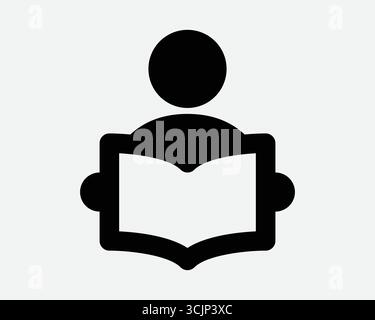 Person Reading Icon Student Read Book Reader Library Study Studying Learn Learning Education Class Stick Figure Man Male Character Storybook Symbol Stock Vector