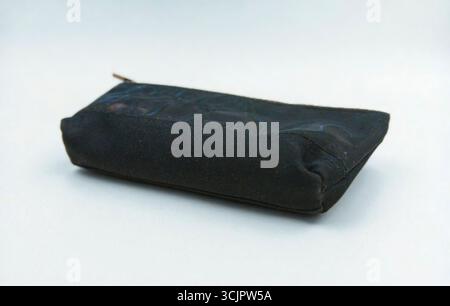 A black fabric pencil case on a white background Stock Photo