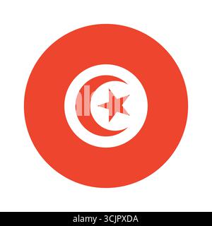 Tunisia round country Flag. National Tunisian circle flag. Republic of Tunisia circular shape flag button, banner, badge, sticker, backdrop. Stock Vector