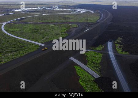 Aerial View of Blue Lagoon SPA and Lava Fields in Iceland Stock Photo