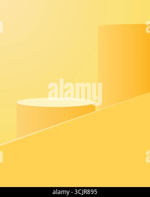 Yellow Gradient Cylindrical Podium Platforms, Backdrop For Display Products Stock Vector