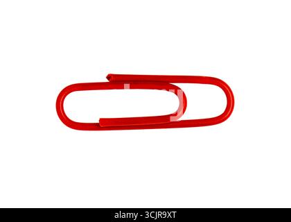 Close-up of red paper clip isolated on white, clipping path Stock Photo