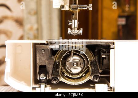 The working area of the sewing machine close-up. Stock Photo