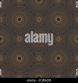 Golden thin lines round lace ornaments. Geometric linear luxury, elegant oriental art deco texture background. Stock Vector