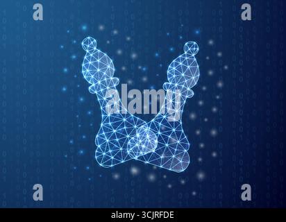 Two glowing chess bishops crossing in digital low poly style with luminous mesh on dark cyber background Stock Vector