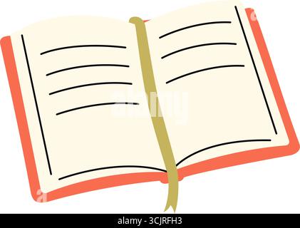 Open book with orange cover and bookmark ribbon. Flat vector illustration for reading or journaling visuals Stock Vector