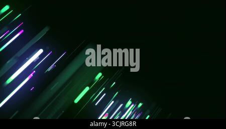 Streaming glowing neon light streaks moving diagonally in digital abstract space, with motion blur Stock Photo