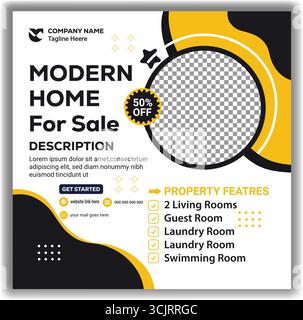 Stylish Real Estate Home Listing Social Media Post Pack  Square Banner Promotion Vector Design Stock Vector