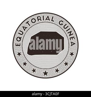 Equatorial Guinea round badge vector. Country round stamp with the shape of Equatorial Guinea, isolines, and circular country name. Authentic emblem. Stock Vector