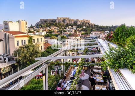 Views of the Acropolis from MS Roof Garden and Cocktail Bar, Athens, Greece Stock Photo