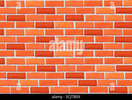 Cartoon brick wall. Red stone texture background, building construction brickwork pattern rock bricks block game house wall vector illustration origin Stock Vector
