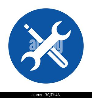 This graphic features a blue circle with a wrench and screwdriver icon, symbolizing repair and maintenance tools. Ideal for service-related projects. Stock Vector