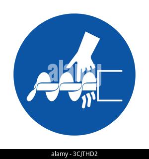 This graphic depicts a safety sign emphasizing proper hand placement near moving machinery parts. It serves as a visual reminder for safe practices in Stock Vector