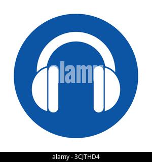 This blue circle logo features a stylish headphones icon suitable for music and audio themes. Perfect for modern designs in tech and entertainment. Stock Vector