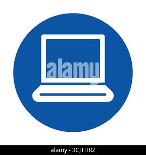A simple blue icon depicting a laptop on a round background. Ideal for technology and education themes, this graphic represents digital innovation and Stock Vector