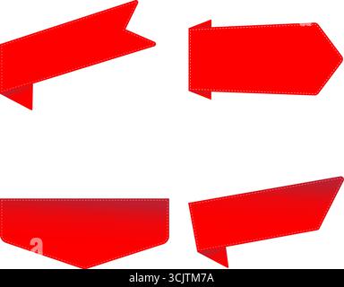 Set of red ribbon banners with folded edges, vector design elements for highlights and promotions Stock Vector