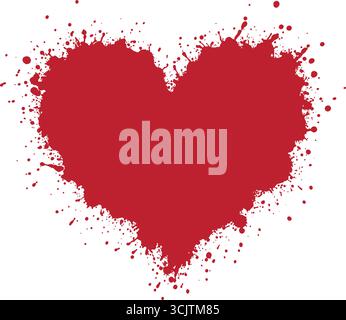 Red heart shape with paint splatter effect on white background, romantic and expressive design element Stock Vector