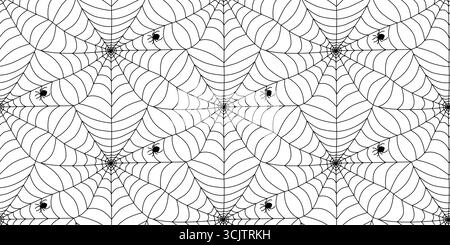 Intricate black and white spider web design showcasing multiple spiders on a patterned backdrop Stock Vector