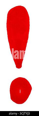 Hand-drawn red exclamation mark symbol on a white background, rough texture. Stock Photo
