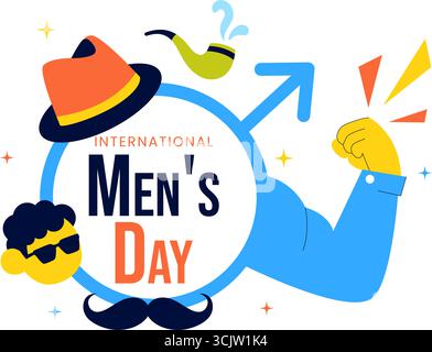 International Men's Day Vector Illustration on November 19 Featuring Men's Accessories such as Ties, Mustaches and Male Symbols in a Flat Background Stock Vector