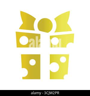 Golden dotted gift box vector icon. Christmas or birthday present with bow. Stock Vector