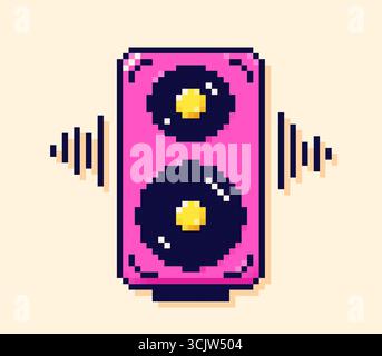 8 bit Y2K pixel color speaker with audio tracks. Stock Vector