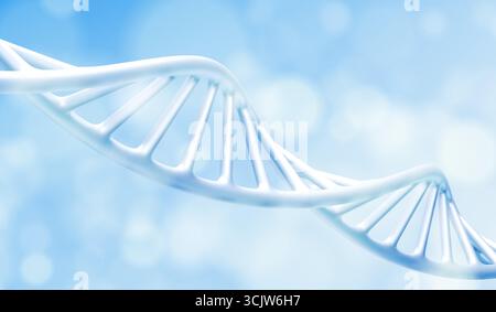 White DNA helix strand structure on blue gradient background for scientific research presentations. Double spiral model with soft shadows and clean rendering. Medical genetics visualization asset. Stock Vector