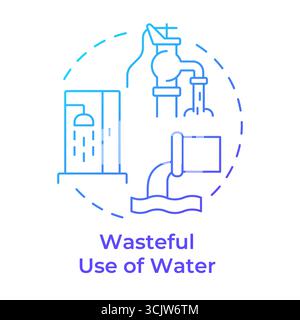 Wasteful use of water blue gradient concept icon Stock Vector