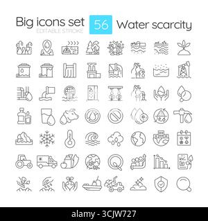 Water scarcity line icons set Stock Vector